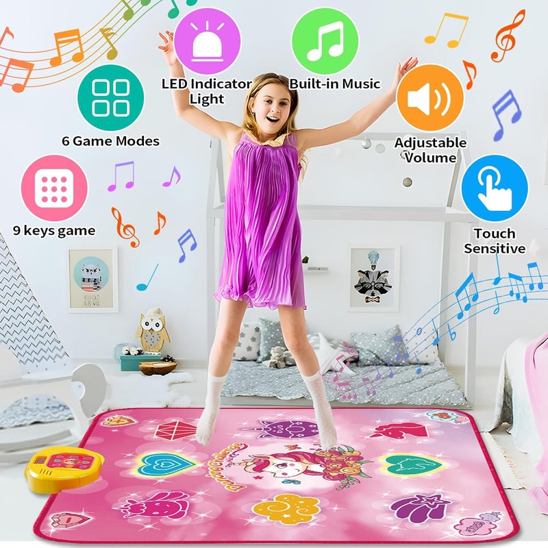 maysida Store حصيرة رقص يونيكورن للأطفال من 3-12 سنة، حصيرة رقص مع أضواء LED، موسيقى مدمجة، 6 أوضاع ألعاب، حصيرة رقص إلكترونية كهدية عيد الميلاد أو عيد الميلاد للأطفال من 3 4 5 6 7 8 9+ (وردي) - Image 4